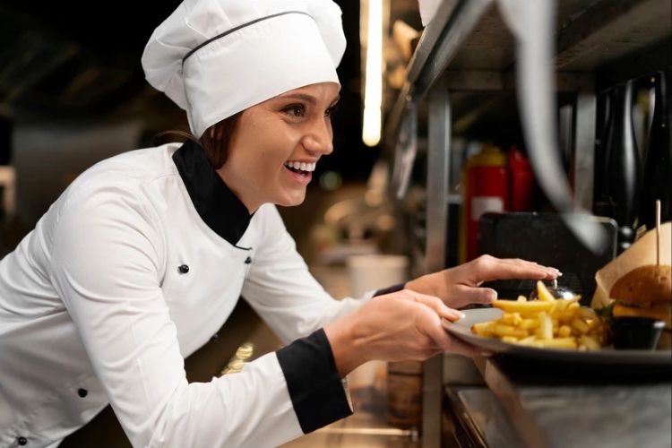 кухар подає картоплю фрі