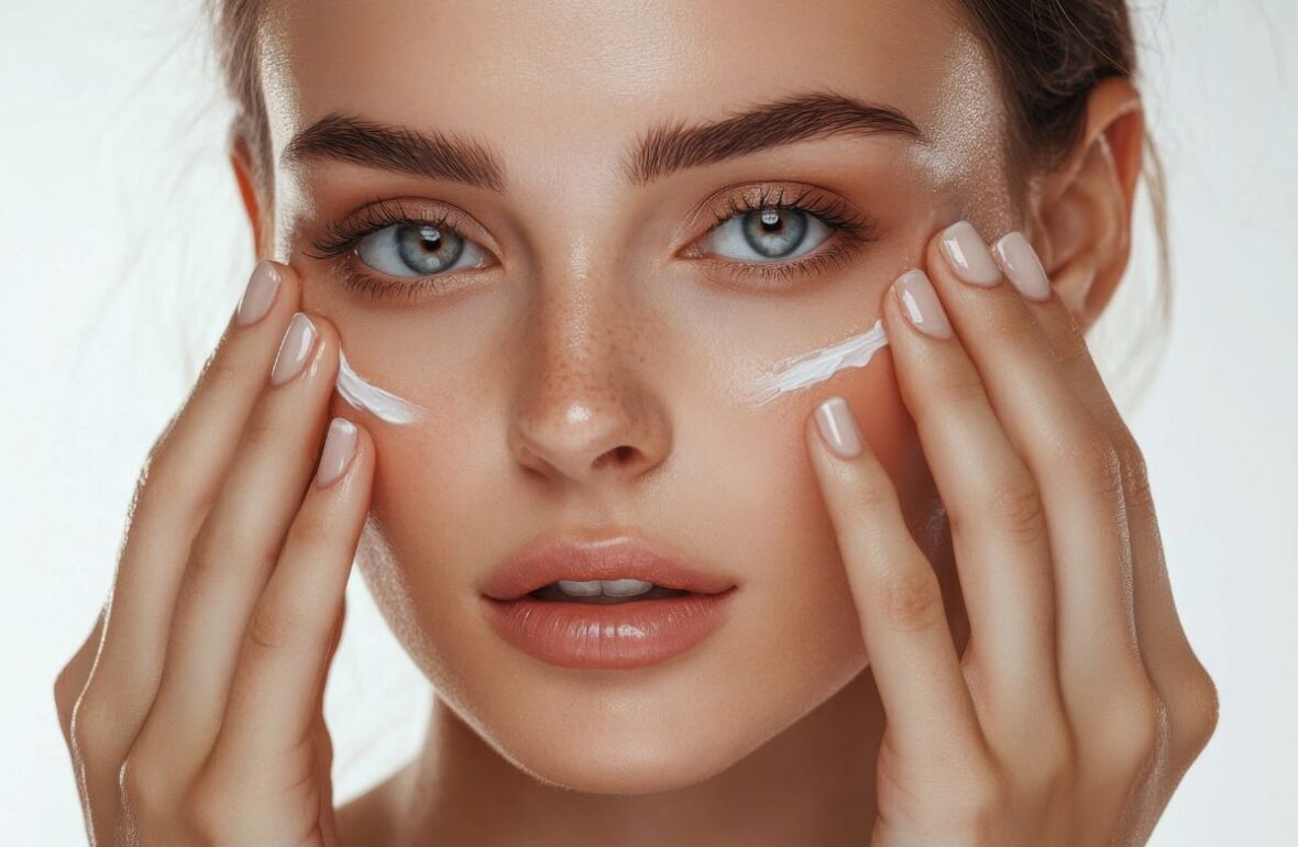 дівчина наносить крем на обличчя