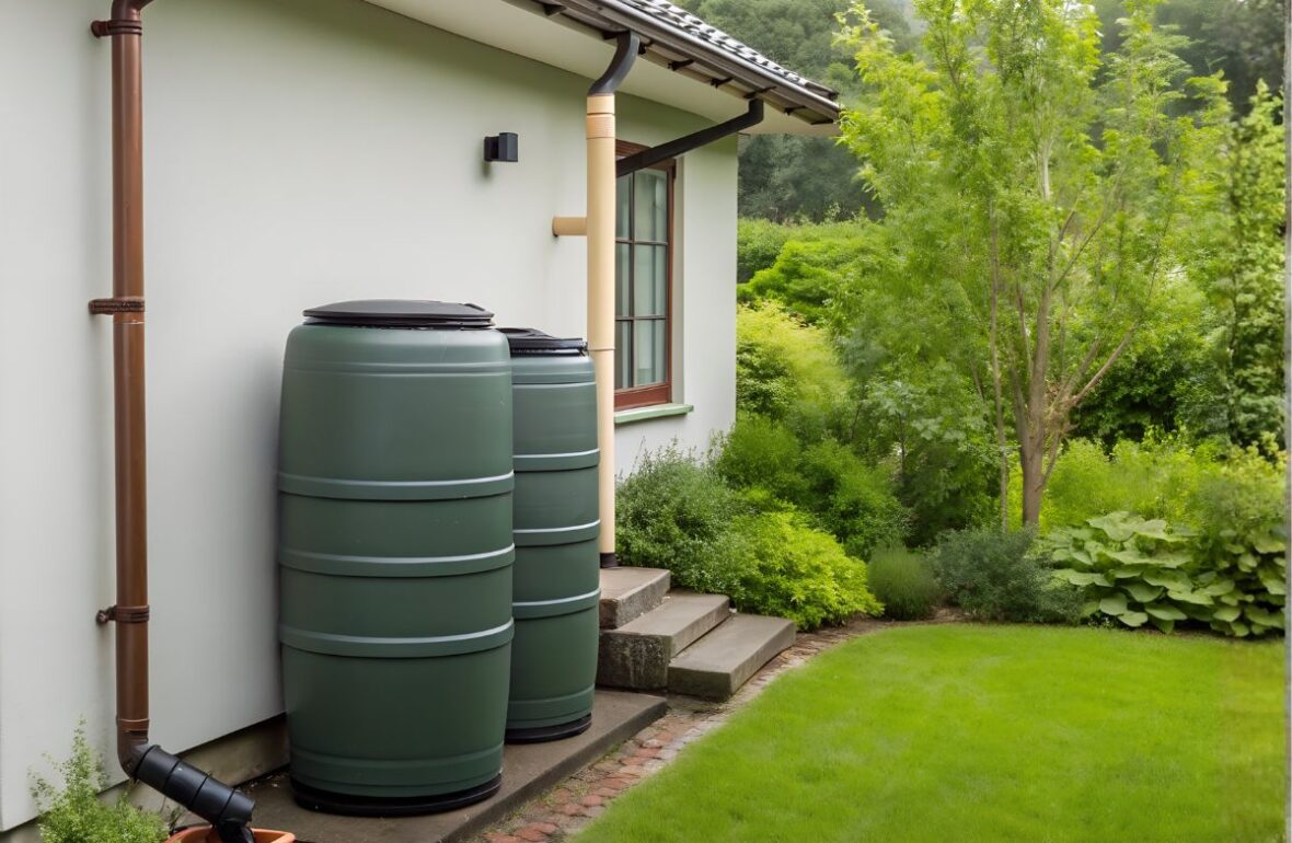 пластикові бочки біля приватного дому