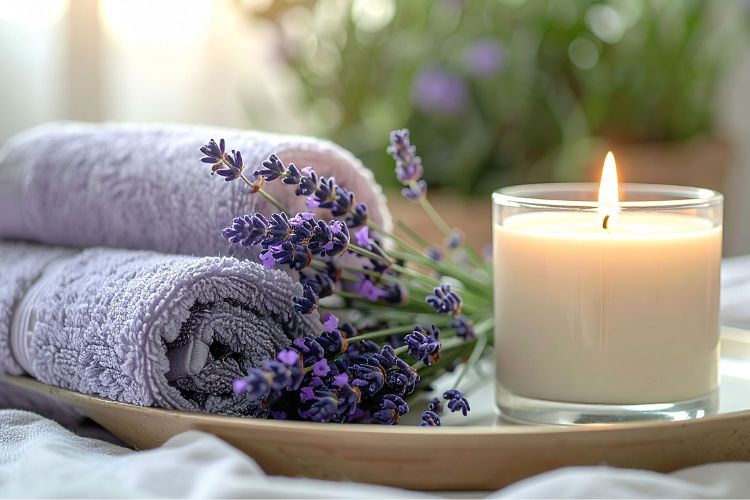 рушник, лаванда, свічка