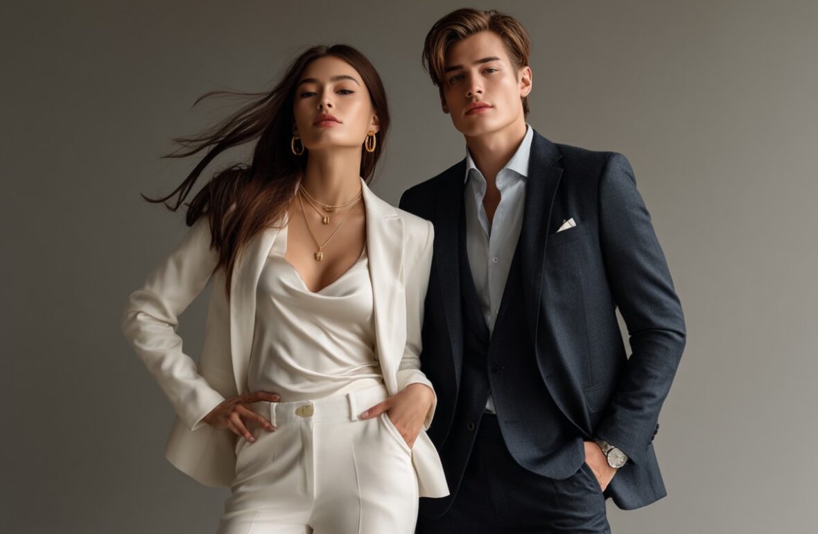 стильно одягнені молоді жінка та чоловік