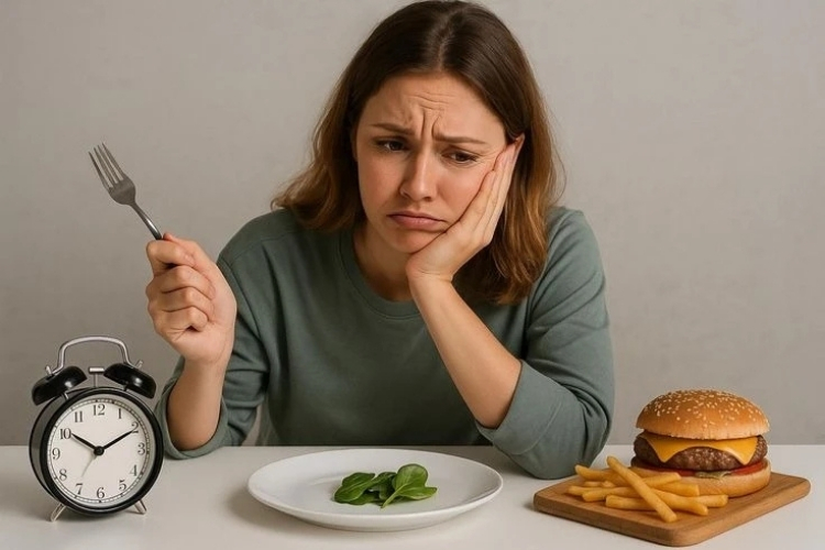 сумна дівчина їсть салат